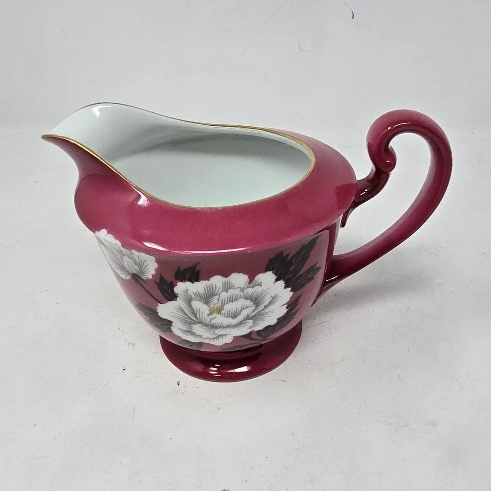 Vtg Noritake creamer pitcher pink floral gold trim mid century Cottagecore